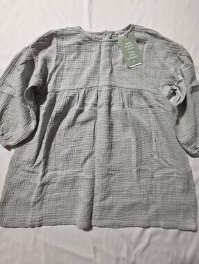 H&M Kids Sage Green Organic Gauze Peasant Dress - 6/6X